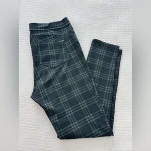 Dressy Black Leggings with Gray and Olive Tartan pattern